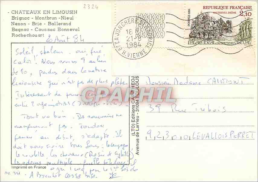 CPM Chateaux en Limousin Brignac Montbrun Nieul Nexon Brie Ballerand Bagnac Rochechouart — Rückseite