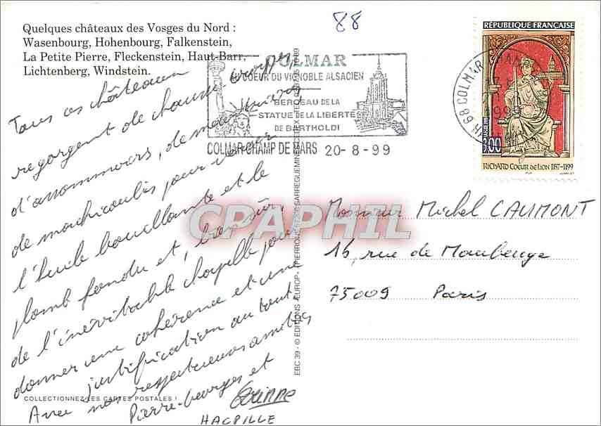 CPM Chateaux des Vosges du Nord Wasenbourg Falkenstein Hohenbourg LA Petite Pierre — Rückseite