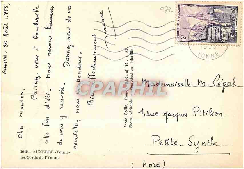 Auxerre — les bords de l’Yonne — éditeur Collin, n° 2049 — Verso