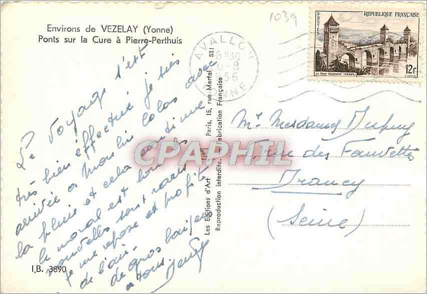 Ponts sur la Cure à Pierre-Perthuis — Environs de Vézelay (Yonne) — Les Éditions d'Art, Paris — Rückseite