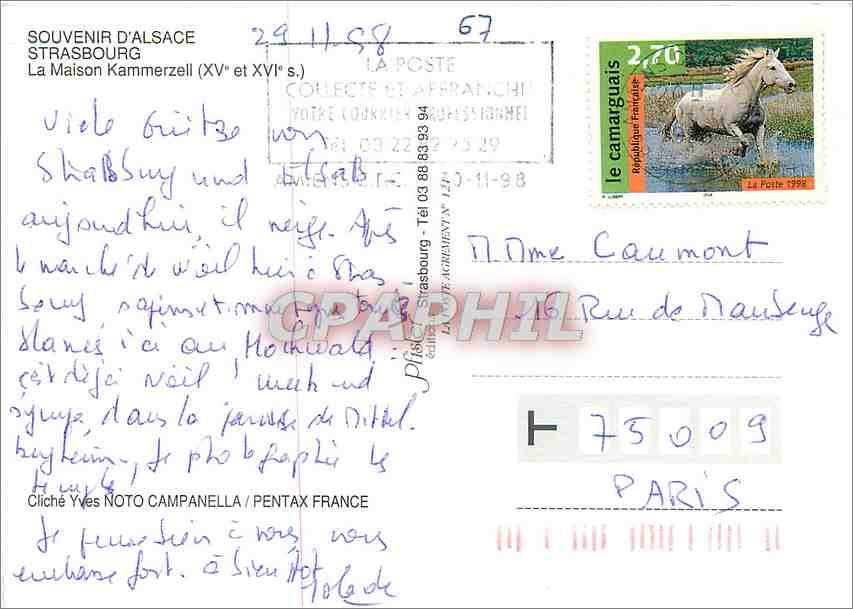 CPM Souvenir d'Alsace Strasbourg La Maison Kammerzell  — Verso