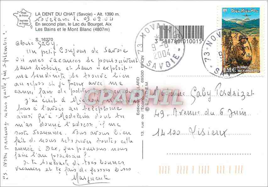 CPM Mont Blanc Dent du Chat  — Verso