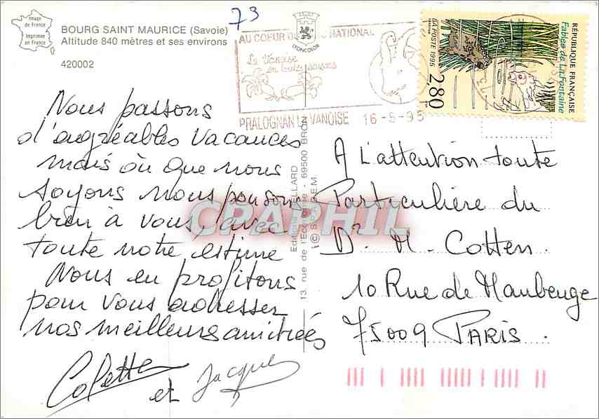 CPM Bourg Saint Maurice Lac de Roselen Les Arcs 1800 Bourg Saint Maurice — Rückseite