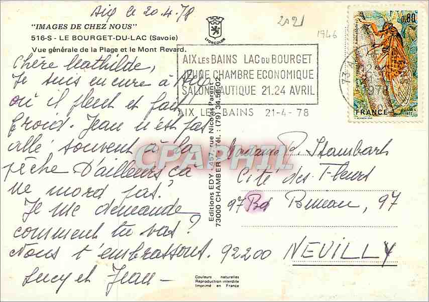Vue générale de la Plage et le Mont Revard — Lac du Bourget — Éditeur Edy, n° 516-S — Rückseite