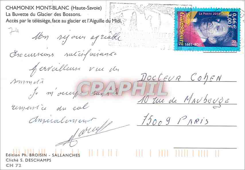 CPM Chamonix Mont Blanc Haute Savoie La Buvette du Glacier des Bossons  — Verso