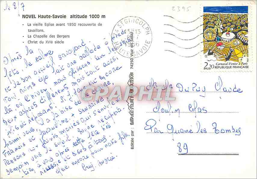 CPM Novel Haute Savoie  — Verso