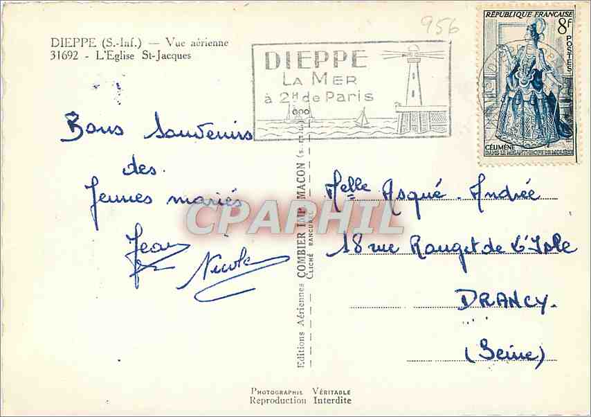 CPM Dieppe S Inf Vue aerienne L'Eglise St Jacques  — Rückseite