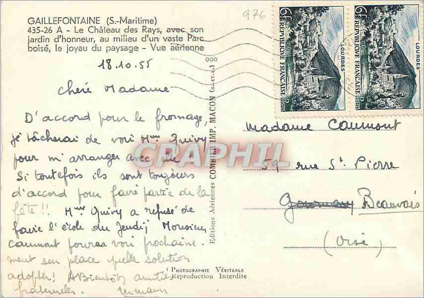 CPM Gaillefontaine S Maritime Le Chateau des Rays  — Rückseite