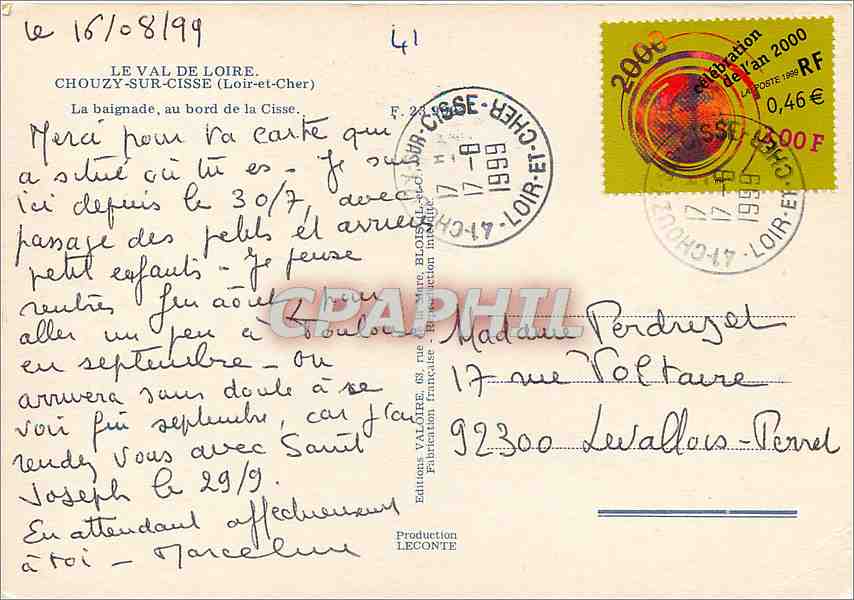 CPM Le Val de Loire Chouzy sur Cisse Loir et Cher  — Verso
