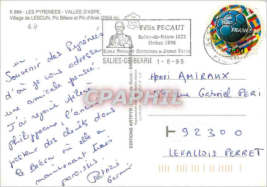 CPM Les Pyrenees Vallee d'Aspe Village de Lescun  — Rückseite