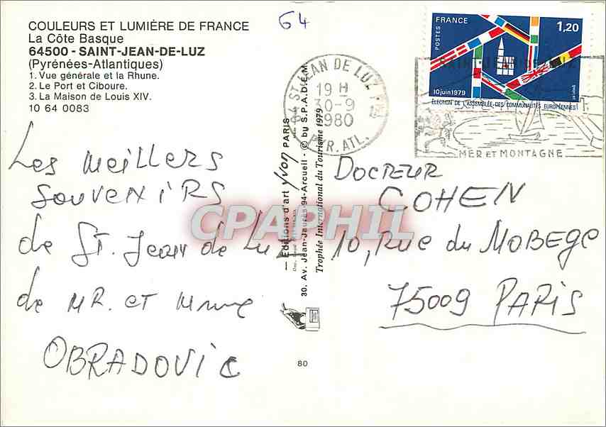 St-Jean-de-Luz — Vue du port et du château — Éditions d'art Yvon — Verso