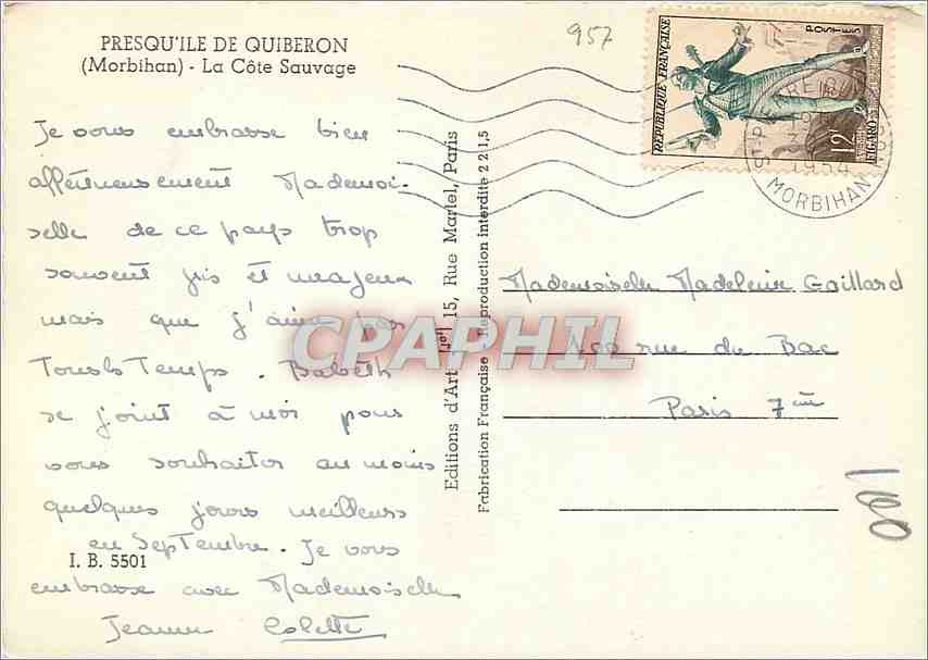 CPM Presqu'ile de Quiberon Morbihan La Cote Sauvage  — Rückseite