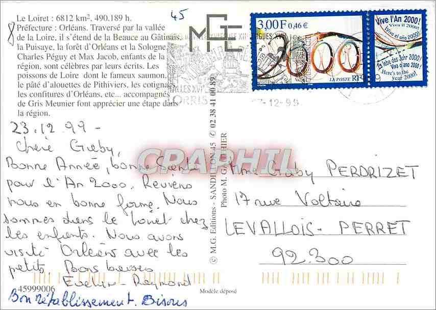 Le Loiret — Carte postale touristique — M.G. Éditions — Verso