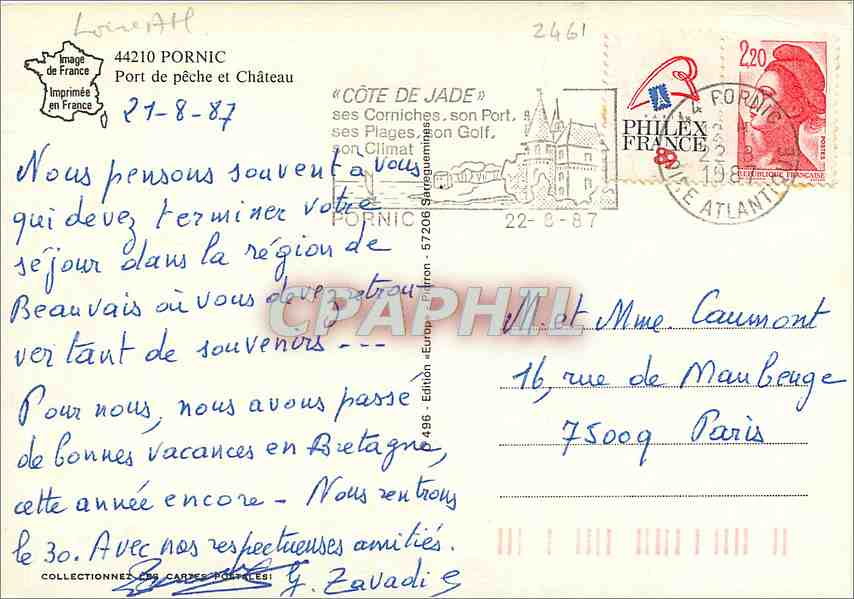 CPM Pornic Port de Peche et Chateau  — Rückseite