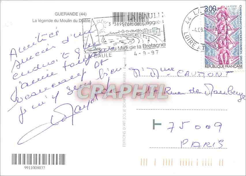 CPM Guerande La Legende du Moulin du Diable  — Rückseite