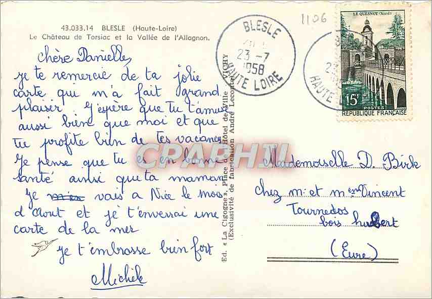 CPM Blesle Haute Loire Le Chateau de Torsiac et la Vallee de l'Allagnon  — Rückseite