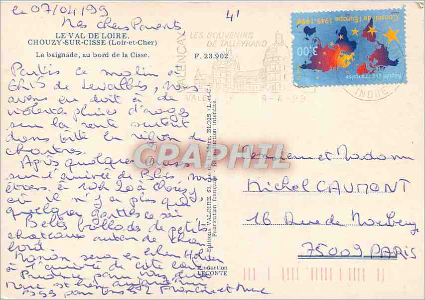 CPM Le Val de Loire Chouzy sur Cisse Loir et Cher  — Verso