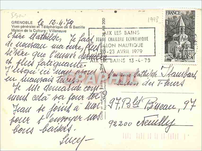 Grenoble — vue panoramique avec téléphérique et montagnes — éditeur non visible — Rückseite