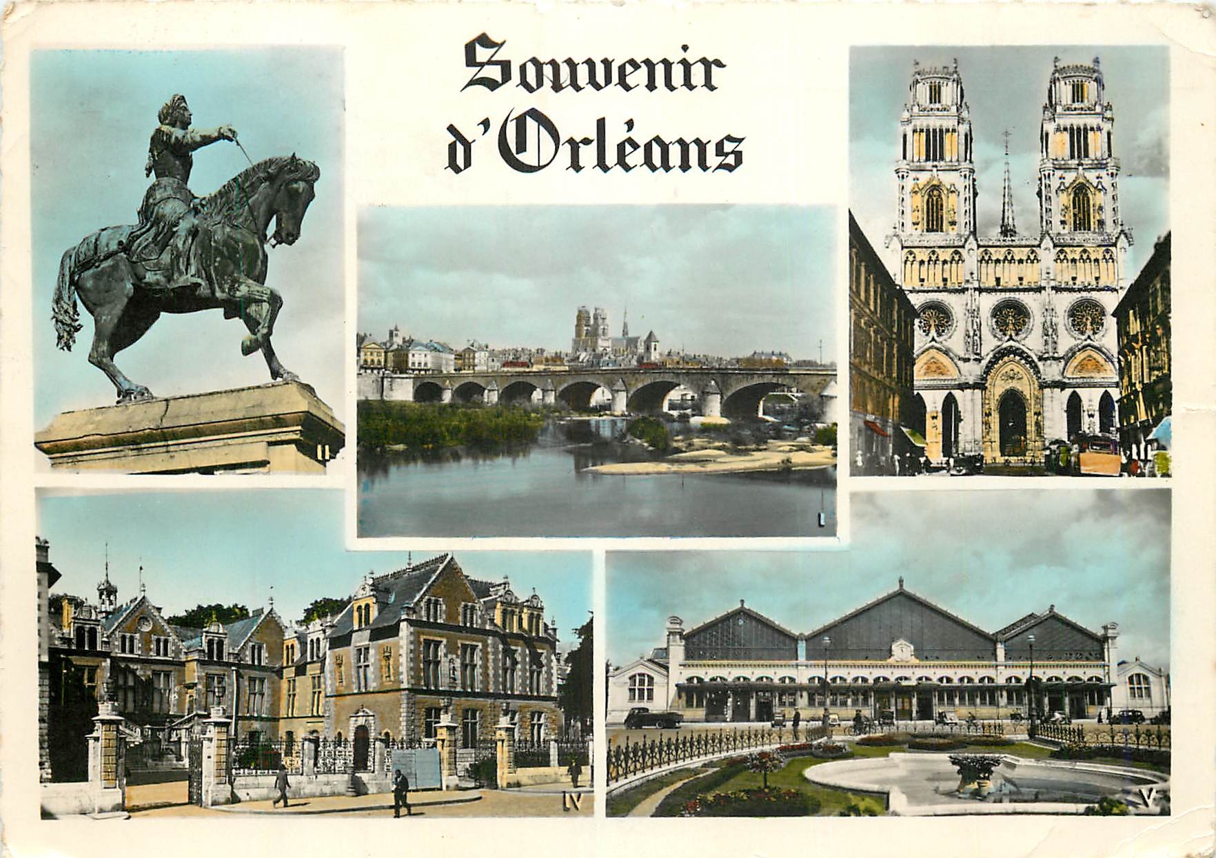 CPM Souvenir d'Orleans Vue generale Statue J d'Arc La Cathedrale Ste Croix 