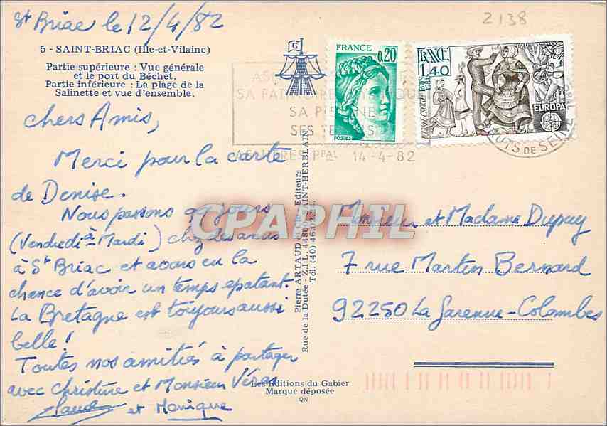 Saint-Briac — vue aérienne et port — Éditions du Gabier — Verso