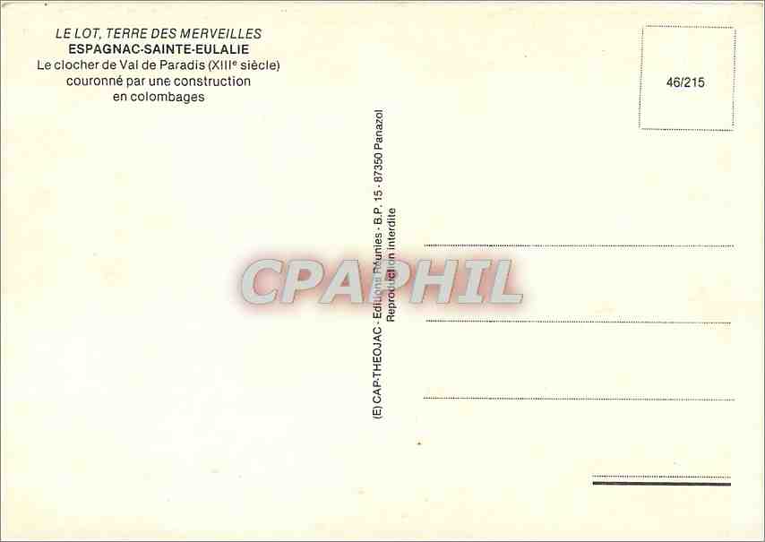CPM Espagnac Sainte Eulalie Le clocher de Val de Paradis  — Rückseite