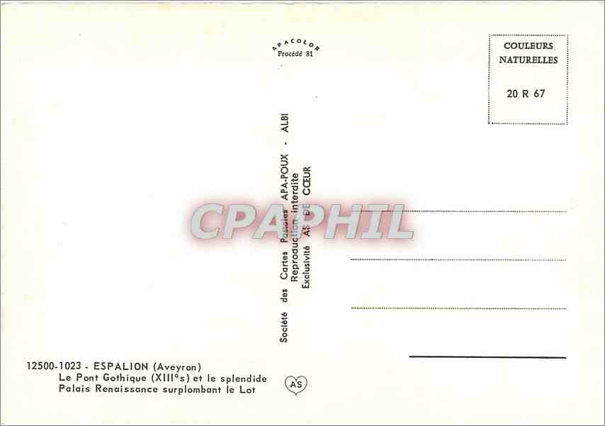 CPM Espalion Le Pont Gothique et le splendide Palais Renaissance surplombant le Lot  — Rückseite