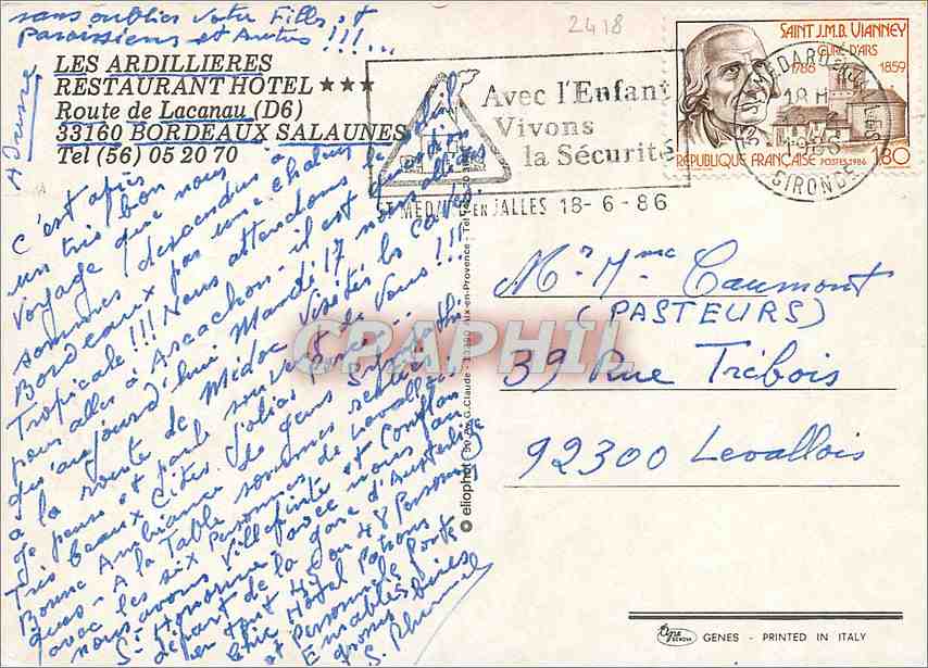 CPM Les Ardillieres Restaurant hotel Bordeaux Salaunes Gironde  — Rückseite