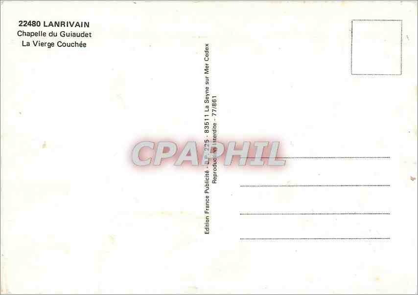 CPM Lanrivain Chapelle du Guiaudet La Vierge Couchee  — Rückseite