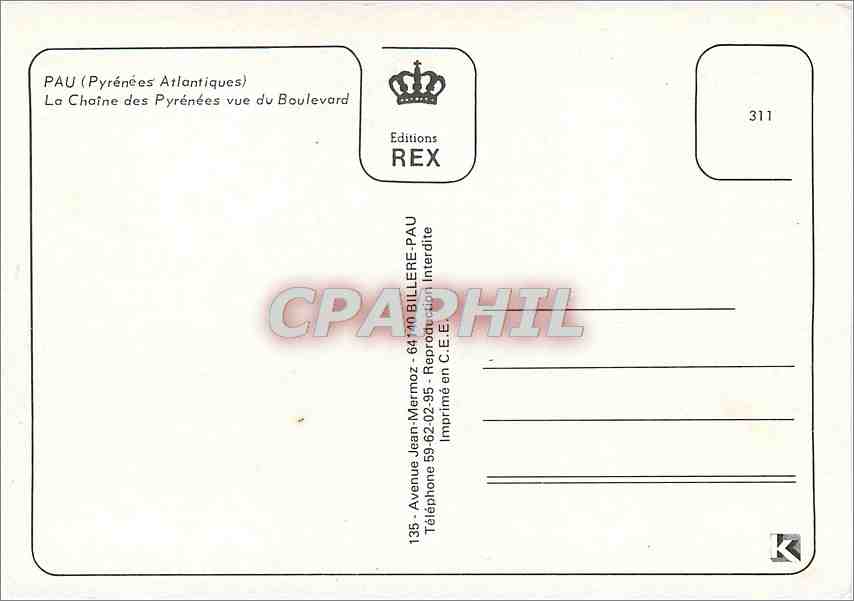CPM Pau Pyrenees Atlantiques La Chaine des Pyrenees vue du Boulevard  — Rückseite