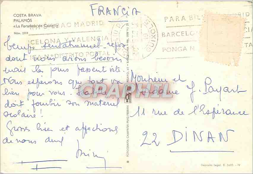 CPM Costa Brava Palamos La Foradada de Castell  — Rückseite