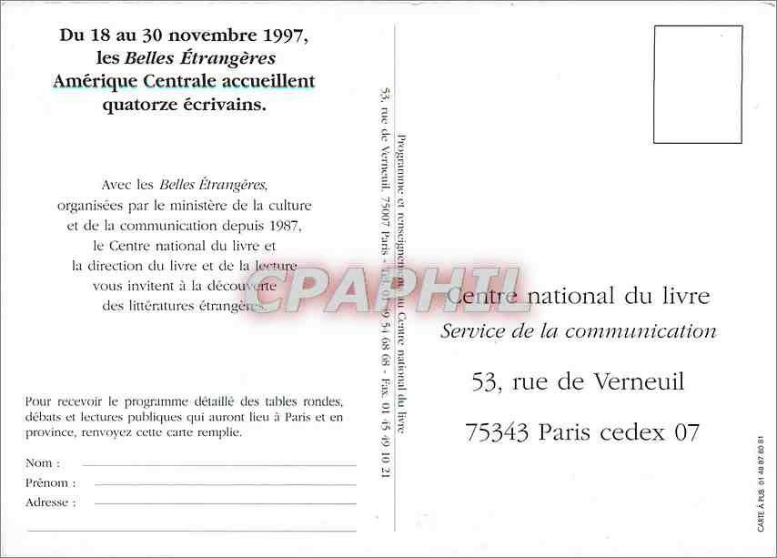 CPM Les Belles Etrangeres Ecrivains d'Amerique Centrale Arte — Rückseite