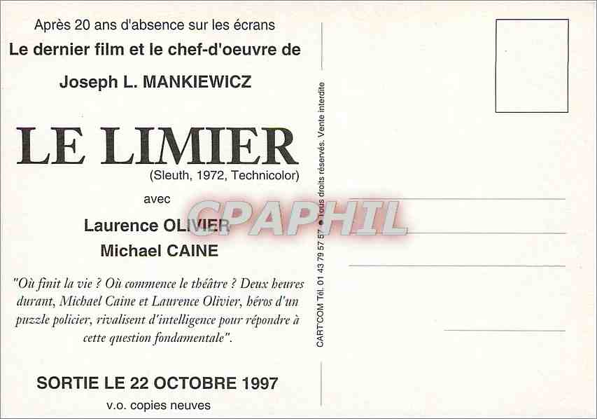 CPM Le dernier film et le chef d'Oeuvre de Joseph L Mankiewicz Laurence Olivier Michael Caine Le Lim — Back