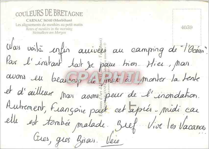 CPM Carnac Morbihan Les alignements de menhirs au petit matin  — Rückseite