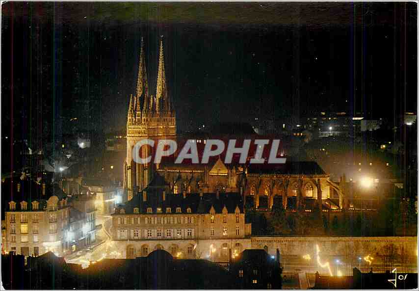 CPM Quimper La Cathedrale illuminee au centre de la Ville 