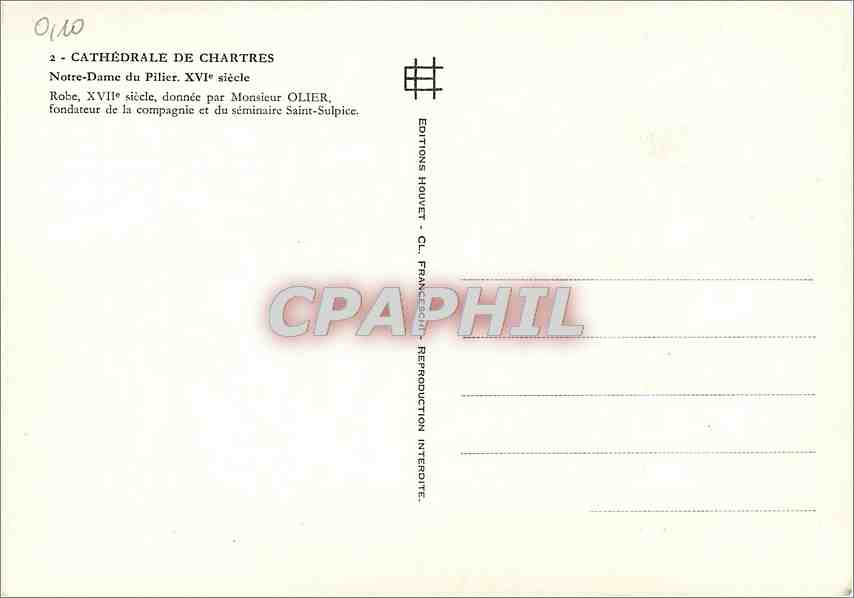 CPM Cathedrale de Chartres Notre Dame du Pilier  — Verso