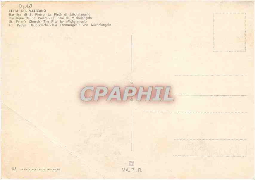 CPM Citta del Vaticano Basilique de St Pierre La Pitie de Michelangelo  — Rückseite