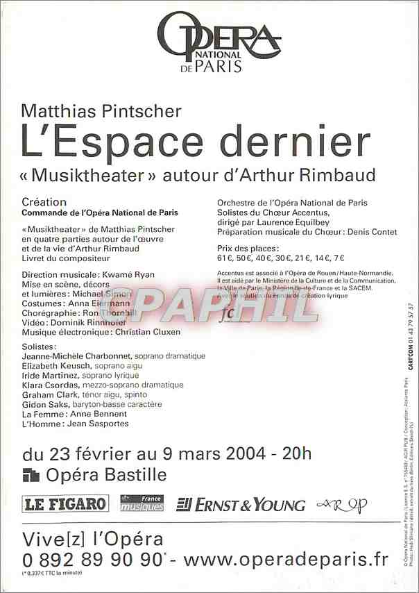 CPM Opera National de Paris Matthias Pintscher L'espace dernier autour d'Arthur Rimbaud Paris Opera  — Rückseite