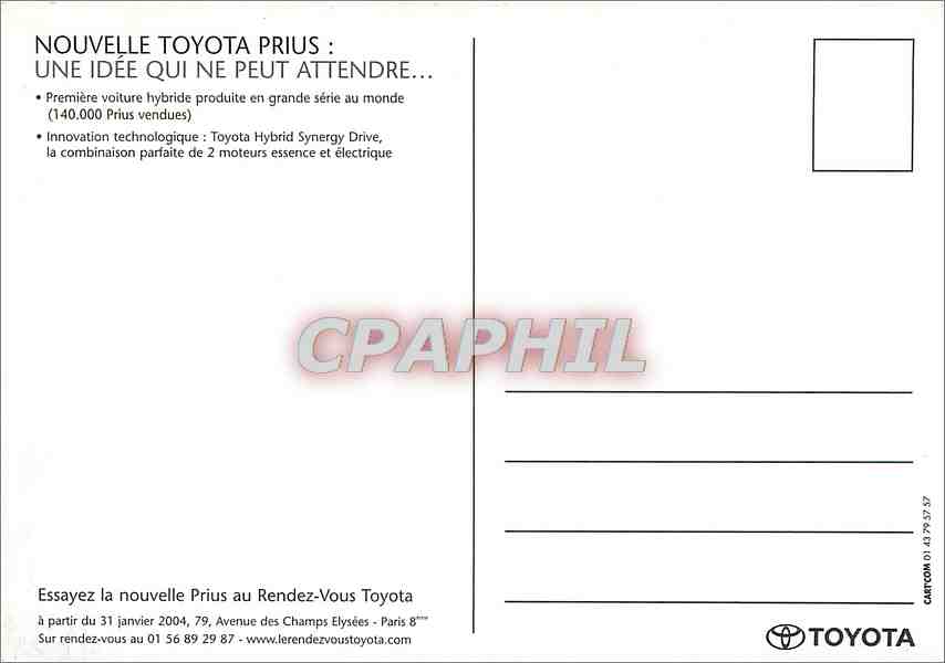CPM Nouvelle Toyota Prius Une Idee Qui ne Peut Attendre  — Rückseite