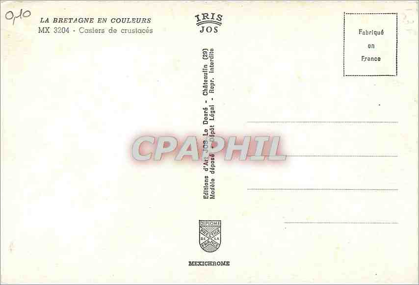 CPM La Bretagne en Couleurs Casiers de Cruslaces  — Rückseite