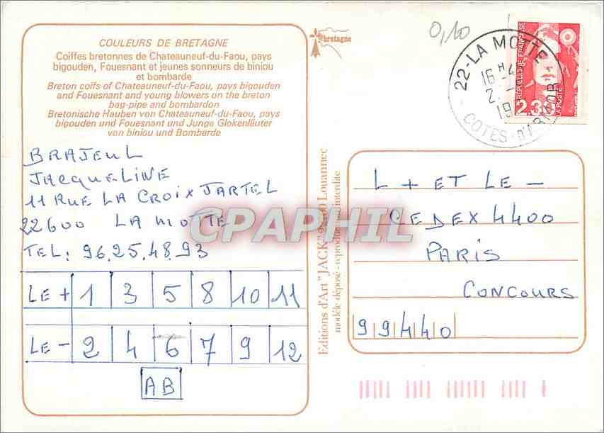 Costumes de Bretagne — Éditions d'Art 'Jack' — n° AB — Achterkant