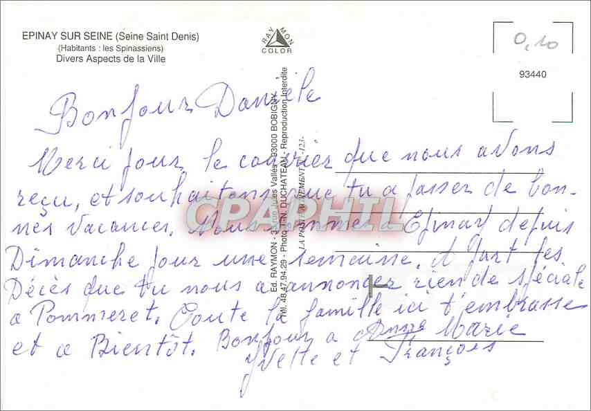 Epinay-sur-Seine — Verschiedene Aspekte der Stadt — Éd. La Pâture, n° 93440 — Rückseite