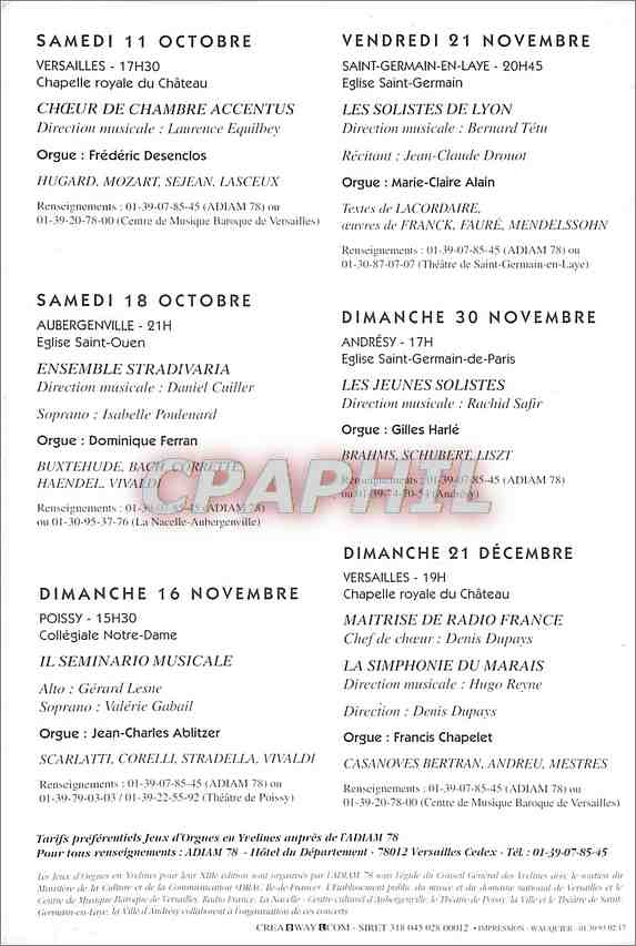 CPM Jeux d'Orgues en Yvelines  — Back