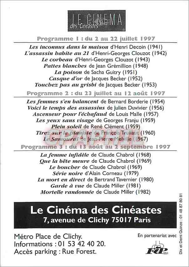 CPM Metro Place de Clichy Paris Film Noir Français Cinema — Rückseite