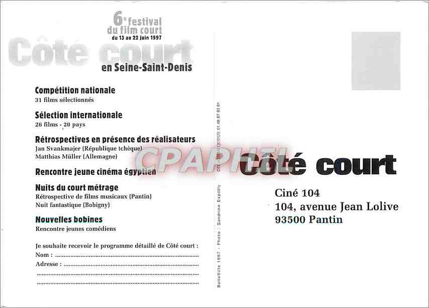 6e festival du film court — Côté court en Seine-Saint-Denis — Ville de Pantin et Département de la Seine-Saint-Denis — Rückseite