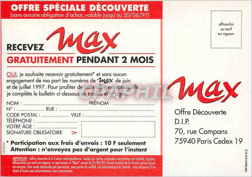 CPM Recevez Max Gratuitement Pendant 2 Mois Sexe Dossier Cannabis Depeche Mode Buenos Aires Seigner  — Rückseite