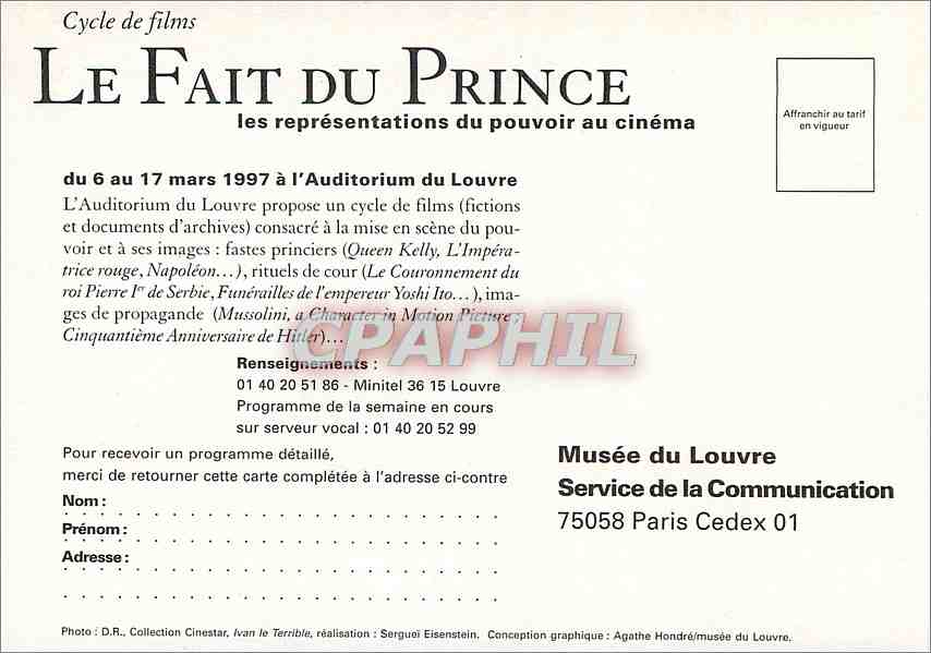CPM Louvre Auditorium Le fait du prince Cinema — Rückseite
