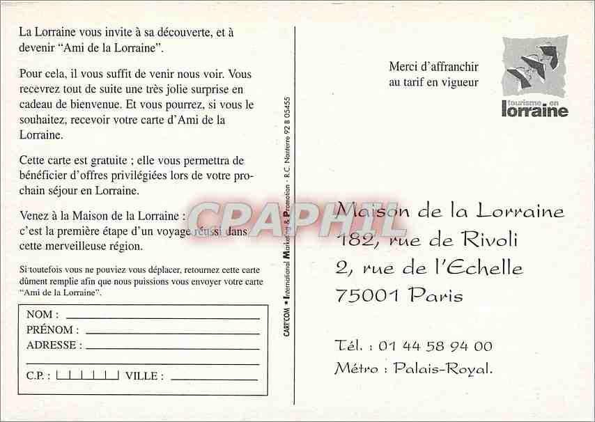 CPM La Lorraine vous invite a sa decouverte et a devenir Ami de la Lorraine Chat  — Back