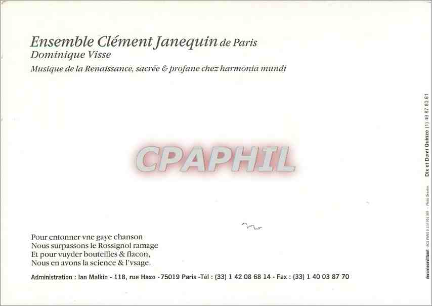 CPM Ensemble Clement Janequin de Paris Dominique Visse  — Rückseite