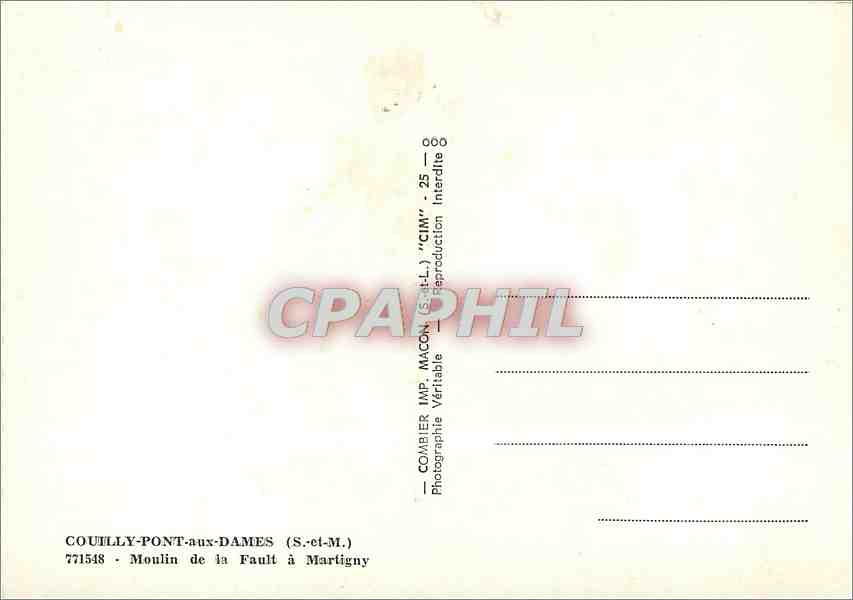 CPM Couilly Pont aux Dames S et M Moulin de la Fault a Martigny  — Rückseite
