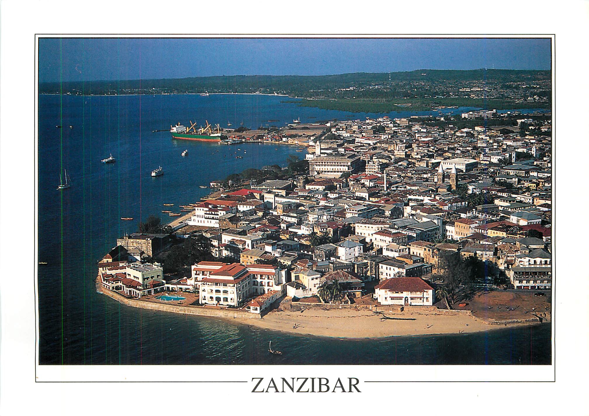 CPM Aerial view of the triangular peninsula of Shangani Zanzibar Stone Town 